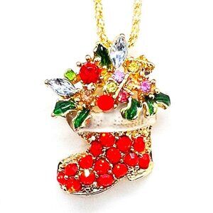 Red Santa Claus Christmas BOOT Pendant Necklace